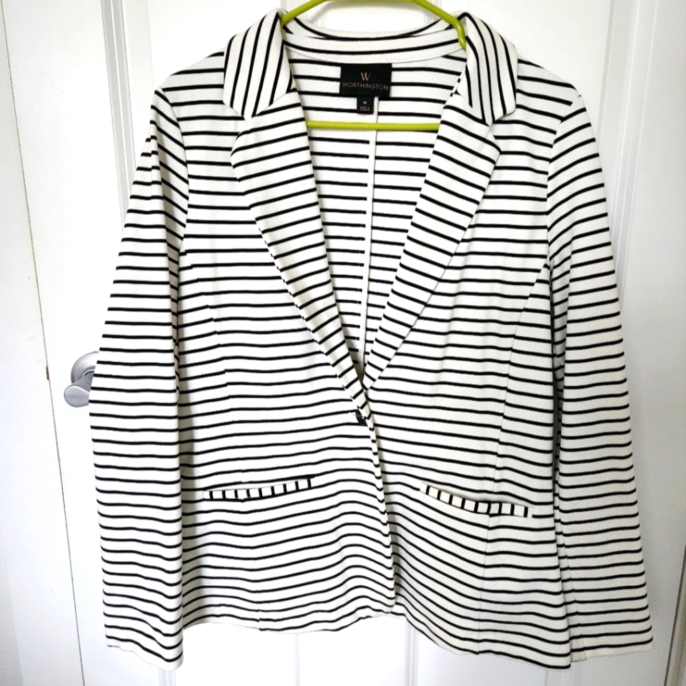 Worthington black and white one button suit jacket size M